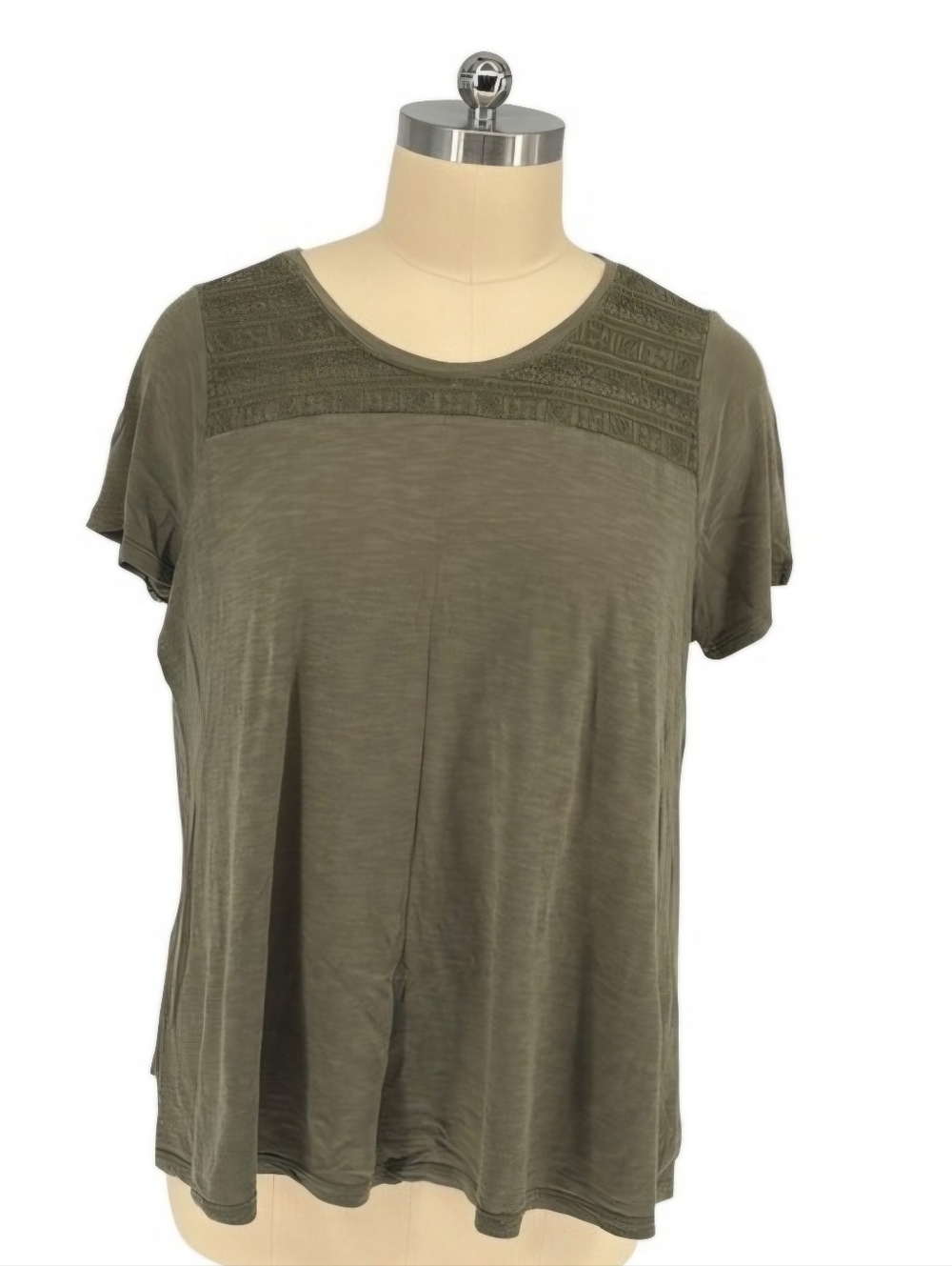 18-20 Lane Bryant Olive Green Embroidered Yoke Short Sleeve Top